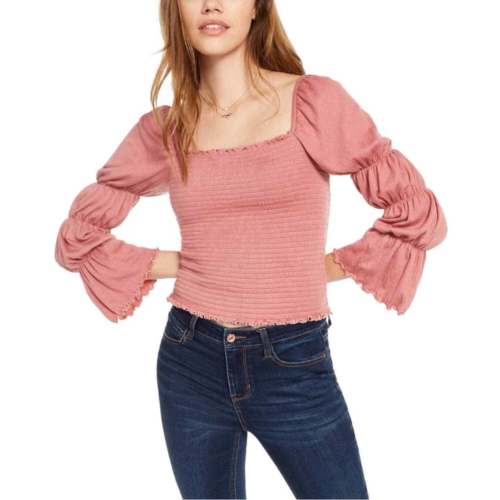 Rewash Juniors Tie-Dyed Smocked Ruffle-Trim Dusty Mauve Top |Size Medium NWT